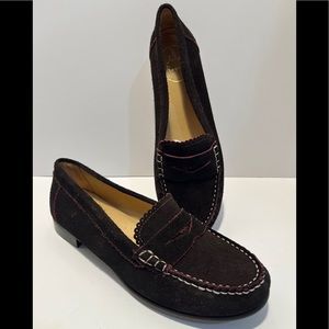 JACK ROGERS QUINN Dark Brown Suede Slip On Moccasin Loafer Comfort Shoe 9B MINT